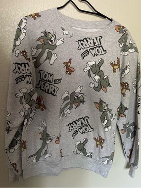 Tom and Jerry Graphic Crewneck Sweatshirt - Light Gray